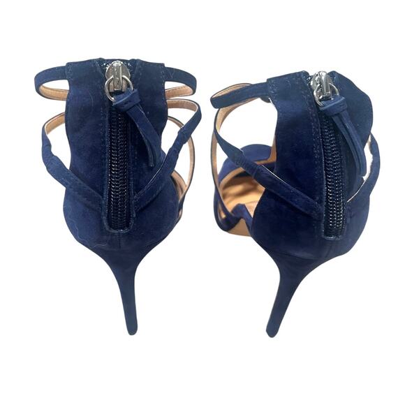 Halston Heritage Monica Open Toe Blue Suede Strappy Caged Stilleto Heels Size 10 - Picture 3 of 4